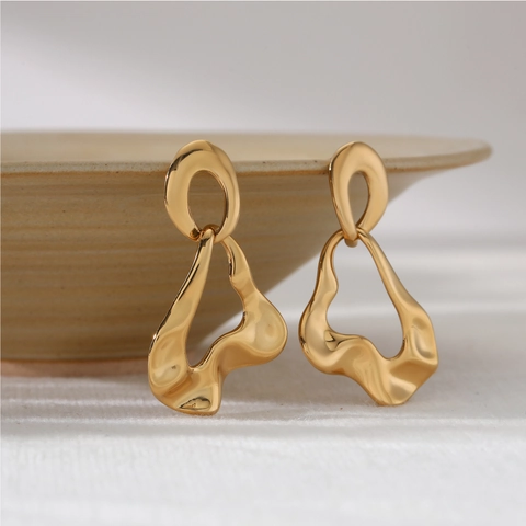 Unregelmäßige Geometrische Hängeohrringe Mit Edelstahl Ohrstecker 316 Edelstahl Wellenförmige Lava Textur Schmuck Für Damen
