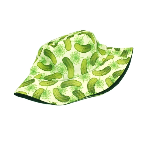 Reversible Bucket Hat Polyester Pickle Cucumber Print Wide Brim Sun Protection Summer Outdoor Casual Unisex