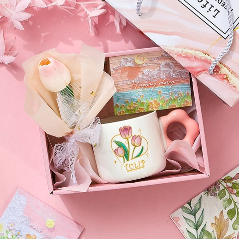 Ceramic Mug And Insulated Tumbler Scented Candle Bath Bomb For Women Birthday Mothers Day Tulip Flower Design