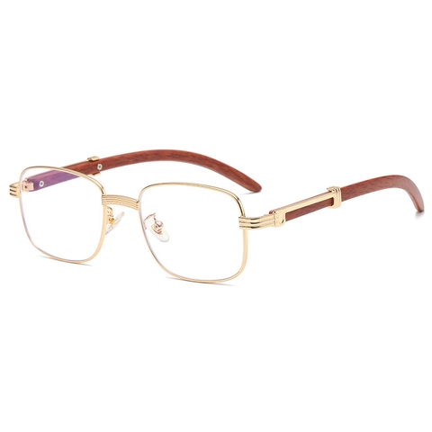 Gafas De Sol Cuadradas Retro Montura De Metal Patillas Grano De Madera Protección UV400 Vintage Rectangular Moda Hip Hop