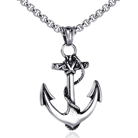 Vintage Stainless Steel Anchor Scissors Pendant Necklace Retro Nautical Style Jewelry For Men Women Box Chain Necklaces