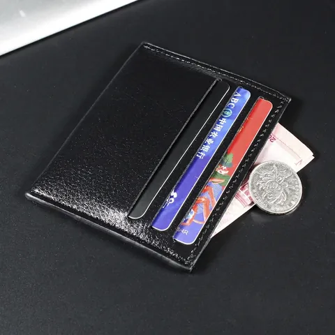 Slim Card Holder PU Leather Lychee Pattern Multi Slot Portable Business Wallet For Men Women