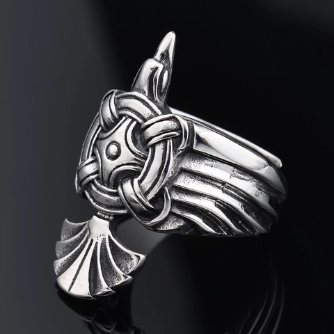 Anello Totem Uccello Del Sole Mitologia Nordica Acciaio Inossidabile Vichingo Testa Di Corvo Nodo Celtico Gioielli Punk Retro