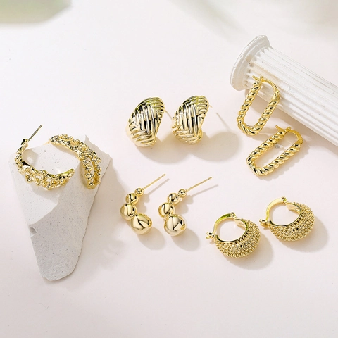 Orecchini Geometrici In Rame Placcato Oro Trama Irregolare Con Perno In Argento Sterling 925 Gioielli Minimalisti Design INS