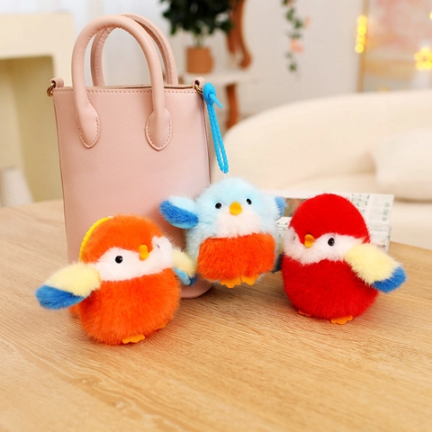 Pluche Vogel Sleutelhanger Zachte Knuffeldier Hanger Voor Tas Kleurrijke Mus Papegaai Speelgoed Schattig Cadeau