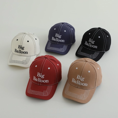 Berretto Da Baseball Per Bambini Cotone Lettera Big Balloon Ricamo Cuciture A Contrasto Cappello Da Sole Regolabile