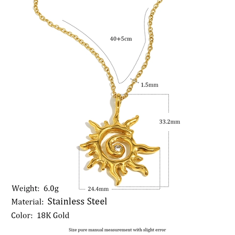Collar Con Colgante De Rayos De Sol Acero Inoxidable Chapado En Oro De 18K Con Dije De Sol En Espiral Circonita