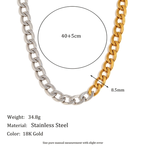 Collar De Cadena Cubana Acero Inoxidable Chapado En Oro 18K Hip Hop Minimalista Bicolor Pulido Cadena De Eslabones Unisex