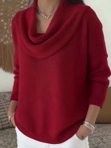 Dames Gebreide Trui Met Col Lange Mouwen Losse Pullover Effen Kleur Herfst Winter Top
