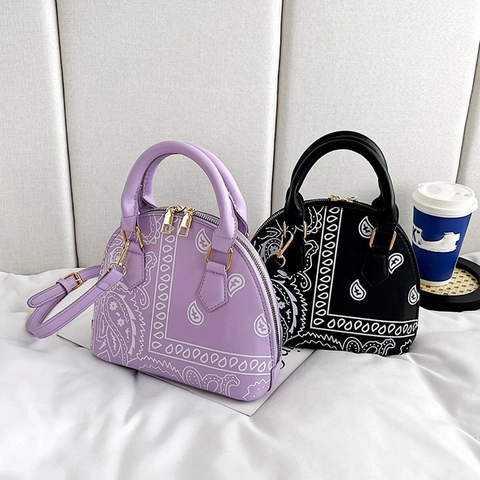 Sac À Bandoulière Femme Imprimé Paisley Cuir PU Sac Coquille Avec Poignée Et Bandoulière Amovible Vintage Casual