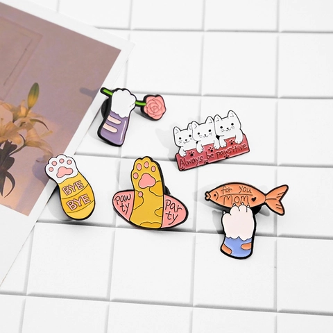 Süße Cartoon Katzenpfote Emaille Pin Brosche Legierung Tier Abzeichen Schmuck Für Damen Kinder Kleidung Rucksack Hut Dekor