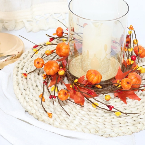 Anillo Per Candela Con Foglie Di Acero E Zucca Del Raccolto Autunnale Per Decorazioni Da Tavola Ringraziamento Halloween