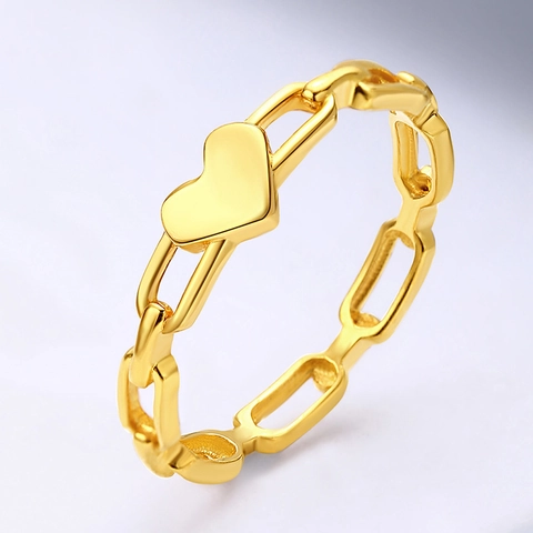 Anillo Corazón Hueco Cadena Titanio Acero Inoxidable Geométrico Simple Minimalista Joyería Chapada En Oro Mujer