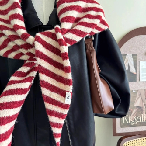 Winter Triangle Scarf Shawl Wool Blend Knit Striped Solid Warm Shoulder Wrap Neck Warmer For Women Fashion Accessories