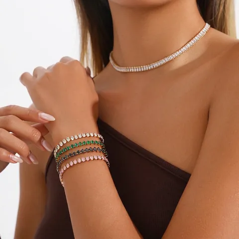 Set di Gioielli in Acciaio Inossidabile con Zirconia Collana di Zirconi Colorati Bracciale Tennis in Zirconia Donna