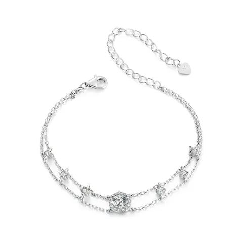 S925 Sterling Silver Double Layer Moissanite Bracelet For Women 0.5ct Round Moissanite Rhinestone Chain Bracelet With GRA Certificate