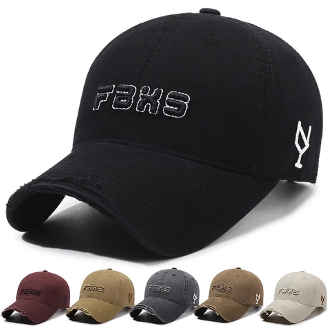 Vintage Distressed Cotton Baseball Cap Retro Ripped Hole Sun Hat Embroidery Adjustable Metal Buckle Streetwear For Unisex