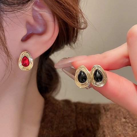 Orecchini A Lobo Goccia Rame Imitazione Occhio Di Tigre Agata Geometrico Retro Stile Francese Per Donne Con Perno In Argento