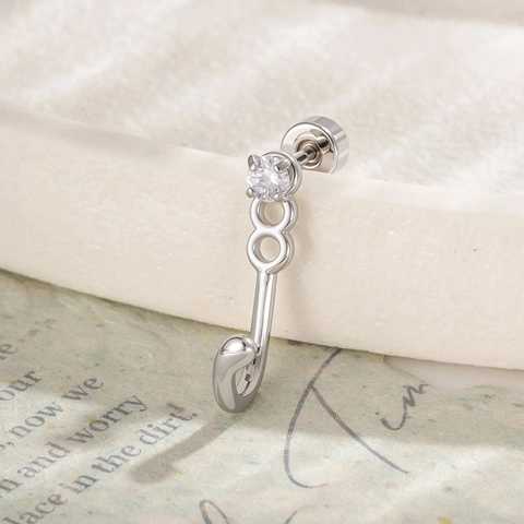 Titanium Steel Cat Tail Cartilage Earring Stud With Clear Zircon Curved Hook Design Screw Back Fashion Body Jewelry For Women