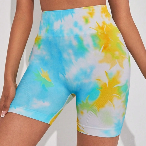 Pantaloncini Yoga Vita Alta Da Donna Tie Dye Senza Cuciture Pancia Piatta Sollevamento Glutei Allenamento Palestra Nylon Spandex