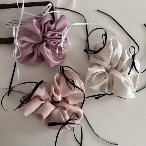 Satin Scrunchie Ribbon Bow Hair Tie Ballet Style Elegant Elastic Oversized Accessory For Women Girls
