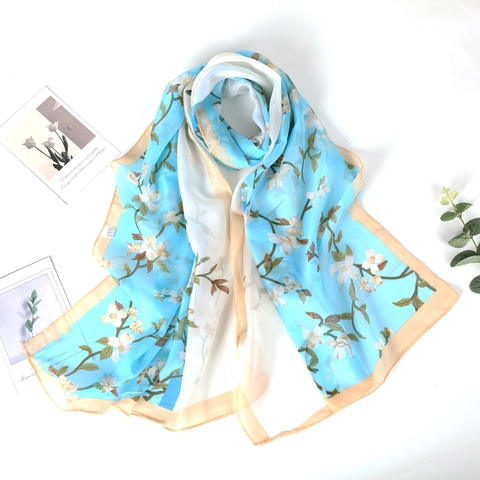 Floraler Print Chiffon Schal Damen Dünner Eleganter Sonnenschutz Schal Satinngefühl Leichter Frühlings Sommer Wickel