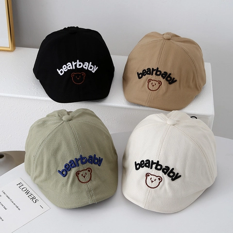 Baret Voor Kinderen Katoen Berenborduursel Newsboy Pet Verstelbaar Trekkoord Schilderspet Lente Herfst Modieus Accessoire