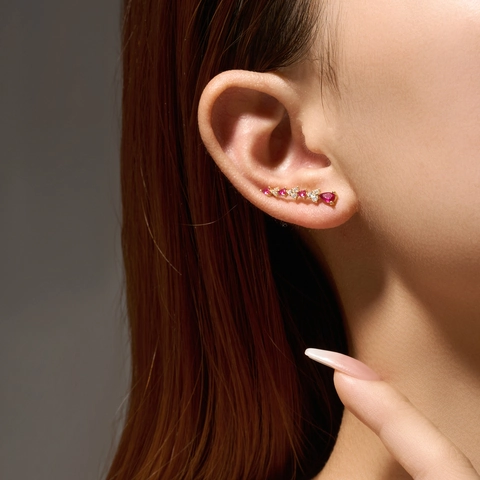 Orecchini Pendenti Lunghi Lineari Con Gemma Di Pera Rosa E Zirconia In Argento Sterling 925 Per Donna