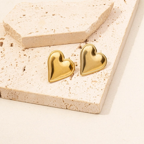 Heart Stud Earrings 304 Stainless Steel 18K Gold Plated Retro Hammered Smooth Mirror Texture Fashion Jewelry Women