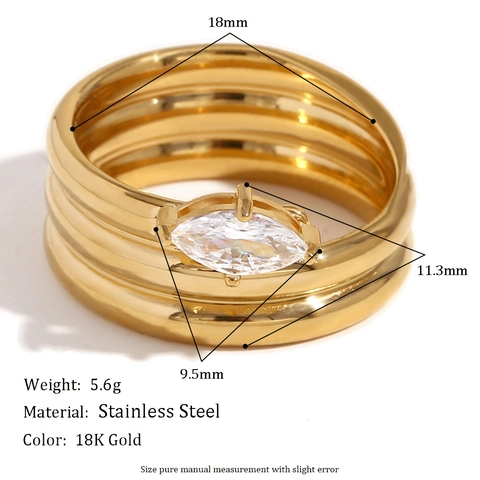 Mode Mehrlagiger Edelstahl Ring Für Damen 18K Vergoldet Marquise Schliff Zirkonia Geometrischer Fingerring Schmuck Geschenk