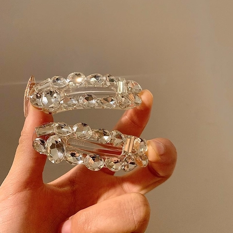 Funkelnde Klare Strass Haarklammer Transparente Acryl Geometrische Entenschnabel Haarnadel Elegante Kopfbedeckung Für Damen Mädchen