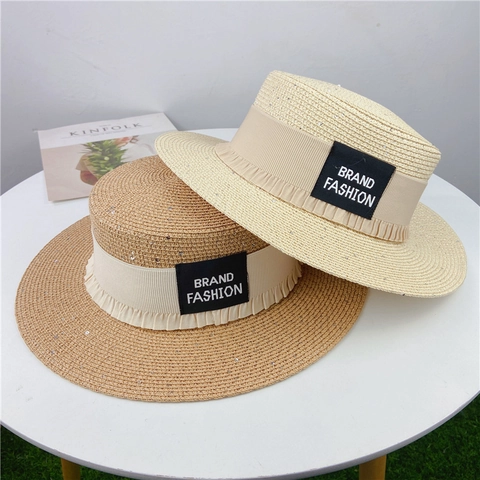 Cappello Boater Donna Paglia Intrecciata Con Paillettes Nastro A Volant Protezione Solare Spiaggia Estate Vacanze Elegante