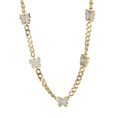 Vlinder Ketting 316L Roestvrij Staal Met Witte Schelp Hangers Vergulde Cubaanse Schakelketting Elegante Sieraden Vrouwen