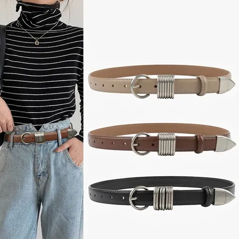 Damen Spaltleder Gürtel Mode Runde Legierung Dornschließe Dekorative Metallring Design Hüftgürtel Für Jeans Casual Hosen