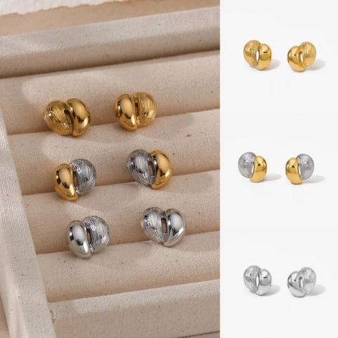Geometrische Runde Ohrstecker 316 Edelstahl Gebürstet Und Poliert Zweifarbig Gold Silber Minimalistischer Täglicher Schmuck Für Damen