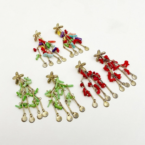 Bohemian Stainless Steel Starfish Shell Tassel Drop Earrings For Women Beach Vacation Long Dangle Earring Summer Jewelry