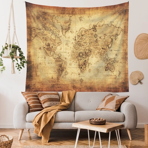 Arazzo Mappa Del Mondo Vintage Retro Nautico Geografia Decorazione Da Parete In Poliestere Per Soggiorno Camera Da Letto Ufficio
