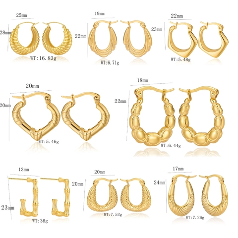Gold Plated Stainless Steel Hoop Earrings For Women Vintage Geometric Hollow Oval Heart Bamboo Trendy Jewelry