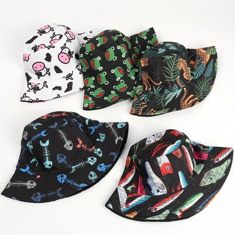 Cappello Da Pescatore Reversibile Cotone Polieestere Protezione Solare Stampa Animale Lisca Di Pesce Unisex