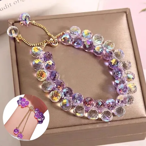 Bracelet En Perles De Cristal Fait Main Avec Chaîne Dorée Ajustable Cordon Coulissant Boucle AB Pour Femmes