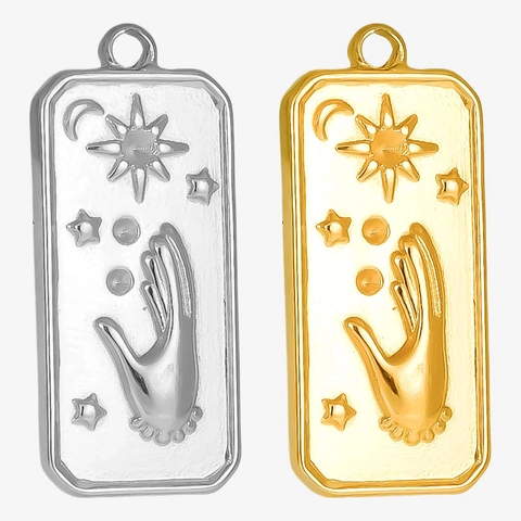 Mystische Sonne Mond Stern Hand Anhänger Charms 304 Edelstahl 18K Vergoldet Rechteckiger Tag Für DIY Schmuckherstellung