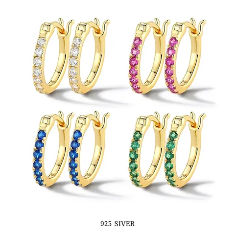 Orecchini a Cerchio con Strass Colorati in Argento Sterling 925 per Donna Placcati in Oro e Argento Orecchini Huggie Geometrici Gioielli