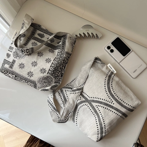 Borsa A Tracolla Sottobraccio Artistica Cotone Lino Stampa Paisley Geometrica Vintage Shopping Bag Casual Donna Chiusura Magnetica