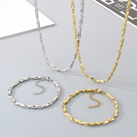 Collar Y Pulsera Acero Inoxidable Cadena Chopin Retorcida Joyería Mobius Link Minimalista Para Hombres Mujeres