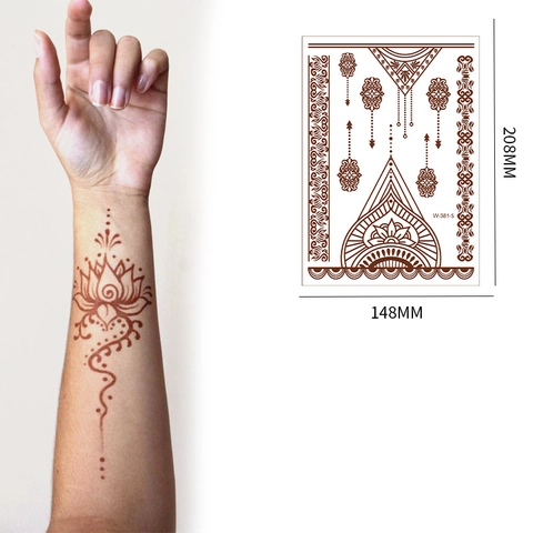 Henna Tattoo Stickers Red Brown Waterproof Indian Mandala Lace Flower Water Transfer Body Art Temporary Decoration Women
