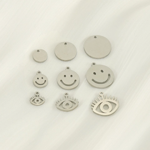 Smiley Face Evil Eye Round Disc Charms Stainless Steel Pendants 18K Gold Plated For DIY Jewelry Making Fashion Women