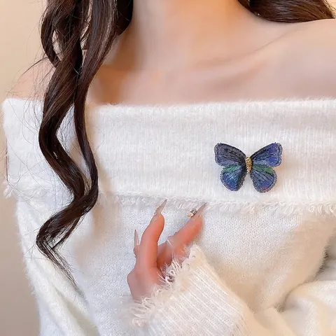 Spilla A Farfalla Ricamata Lega Tessuto Fatto A Mano 3D Blu Viola Elegante Retro Corsage Gioielli Per Donne