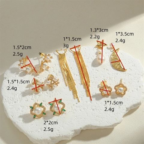 Luxury Copper Freshwater Pearl Zirconia Stud Earrings Flower Star Moon Sun Design Electroplated Gold Earrings For Women Jewelry