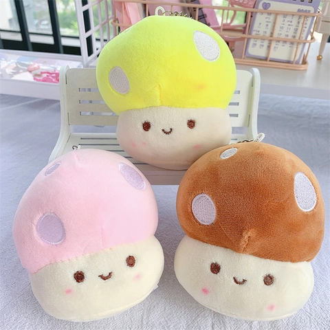 Cute Mushroom Plush Keychain Soft Stuffed Bag Charm Backpack Pendant Kawaii Smiley Face Embroidery Cartoon Ornament