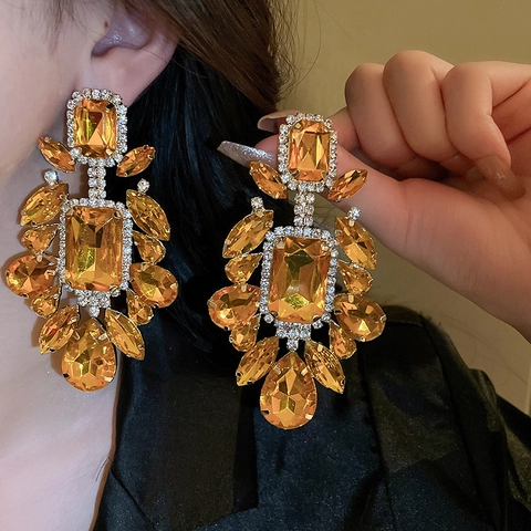 Retro Übertriebene Champagner Strass Tropfenohrringe Mit 925 Silber Ohrstecker Für Damen Barock Luxus